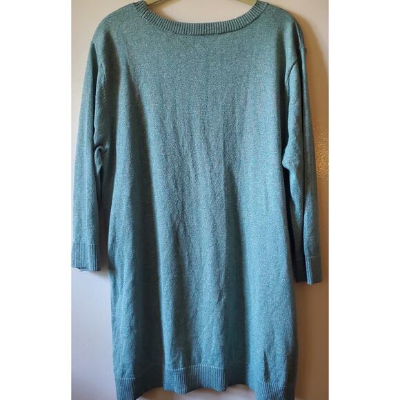 Soho Jeans Women L Teal Sweater Snaps Metallic Thread Hi-Lo Hem Mermaid Colors - Picture 10 of 11